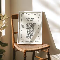 In The Mood For Noods Print - Funny Cartoon Noodle Poster Kitchen Dining Room Retro Spaghetti Wall Art Decor Send Unframed - thumbnail 3
