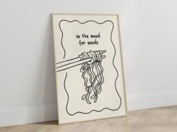 In The Mood For Noods Print - Funny Cartoon Noodle Poster Kitchen Dining Room Retro Spaghetti Wall Art Decor Send Unframed - thumbnail 1