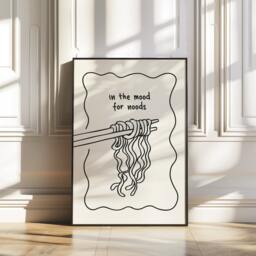 In The Mood For Noods Print - Funny Cartoon Noodle Poster Kitchen Dining Room Retro Spaghetti Wall Art Decor Send Unframed - thumbnail 2