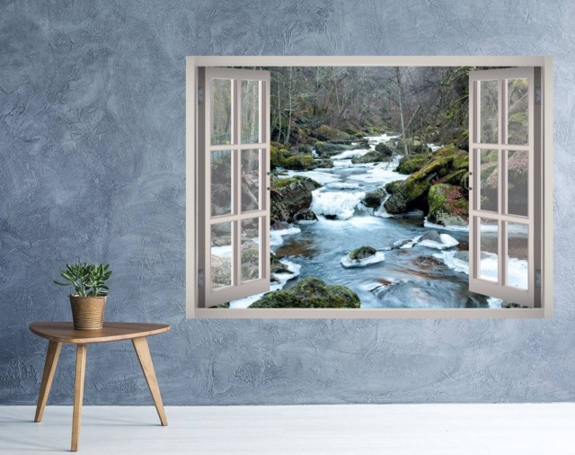 River Landscape Window 3D Wall Decal Art Removable Wallpaper Mountain Forest Mural Sticker Vinyl Home Decor - image 1