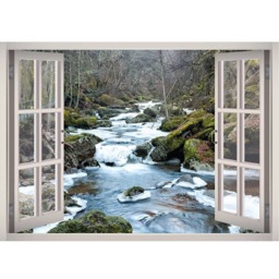 River Landscape Window 3D Wall Decal Art Removable Wallpaper Mountain Forest Mural Sticker Vinyl Home Decor - thumbnail 2