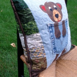 Green & Brown Cozy Bear Recycled Denim Quilted Pocket Pillow - thumbnail 2