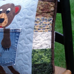 Green & Brown Cozy Bear Recycled Denim Quilted Pocket Pillow - thumbnail 3