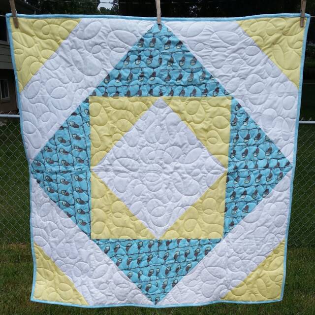 Modern Baby Quilt Blanket, Shower Gift, Baby Boy, Blue Yellow White, Monkeys, Diamond Patchwork, Minky Blanket Boy - image 1