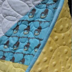 Modern Baby Quilt Blanket, Shower Gift, Baby Boy, Blue Yellow White, Monkeys, Diamond Patchwork, Minky Blanket Boy - thumbnail 2