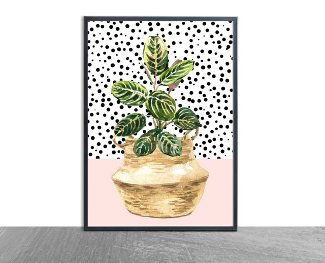 House Plant Print Wall Art, Print, Modern Botanical Pink Art Blush Pink Dalmatian - image 1