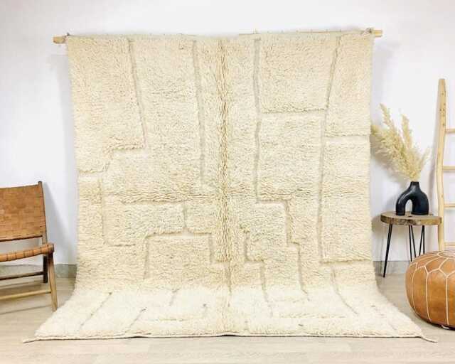 Ivory Textured Berber Shag Rug - Large Area Handmade Hand Tufted Wool Carpet Modern Boho Home Decor - image 1