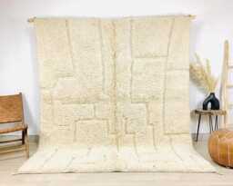 Ivory Textured Berber Shag Rug - Large Area Handmade Hand Tufted Wool Carpet Modern Boho Home Decor - thumbnail 1