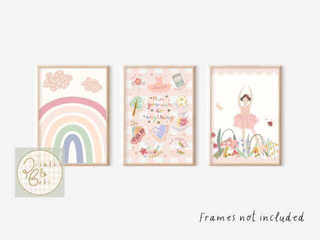 Personalised Girls, You Can Do Anything, Rainbow & Ballerina Prints. Positive Affirmation For Girls Room, Nursery Or Playroom - Unframed - image 1