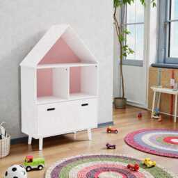 Kids House Shaped Bookshelf With Drawer Montessori Toy Storage Nursery Bookcase Organizer - thumbnail 3