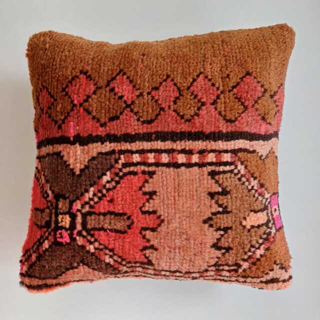 Handmade Cushion Cover, Multicolour Turkish Rug Cushion, Pillow, Decorative Throw Kilim 14''x13''/36x34cm - image 1