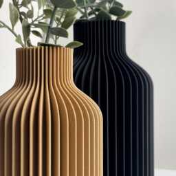 Ribbed Flower Vase - Modern Home Decor Two Sizes White, Black, Wood - thumbnail 2