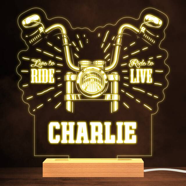 Vintage Motorbike Love To Ride Biker Personalised Gift Warm White Night Light - Bedroom Lamp - image 1