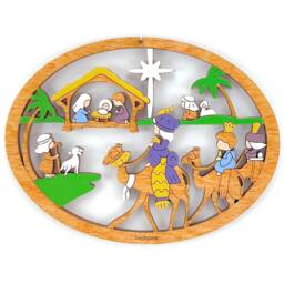 Nativity Christmas Ornament Child Manger Scene-Wood, Laser Cut, Hand Painted