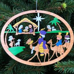 Nativity Christmas Ornament Child Manger Scene-Wood, Laser Cut, Hand Painted - thumbnail 2