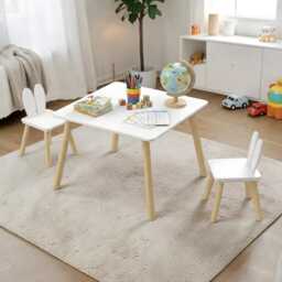 Wooden Kids Table & Bunny Chair Set - Montessori Minimalist Furniture