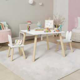Wooden Kids Table & Bunny Chair Set - Montessori Minimalist Furniture - thumbnail 3