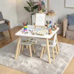 Wooden Kids Table & Bunny Chair Set - Montessori Minimalist Furniture - thumbnail 2