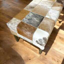 Genuine Patchwork Cowhide & Steel Bench Ottoman, Handcrafted Modern Seating, Premium Quality - Lfb70 - thumbnail 4