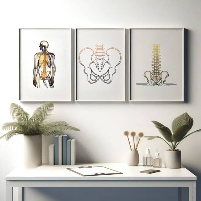 Chiropractic Print Set - 3 Line Art Posters - Chiropractor Office Decor Anatomy Wall Chiro Clinic Artwork Medical Room Prints - image 1