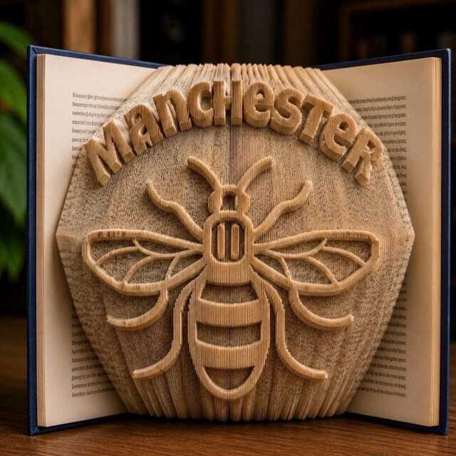 Manchester Bee Folded Book Art - Gift Sculpture Handmade Literary Decor Pride - image 1