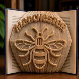 Manchester Bee Folded Book Art - Gift Sculpture Handmade Literary Decor Pride - thumbnail 1