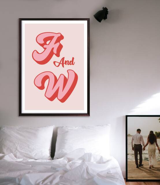Personalised Custom Initials Print, Unframed, Retro, Anniversary, Wedding, Engagement, New Home, Gift - image 1