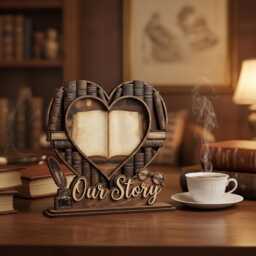 Our Story Wooden Heart Photo Frame Book Lover Gift Literary Home Decor Anniversary Wedding Personalized Bookish Picture - thumbnail 2