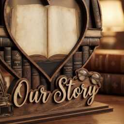 Our Story Wooden Heart Photo Frame Book Lover Gift Literary Home Decor Anniversary Wedding Personalized Bookish Picture - thumbnail 3