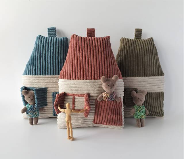 Corduroy House Pillow With Teddy Bear Nursery Decor - image 1