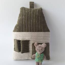 Corduroy House Pillow With Teddy Bear Nursery Decor - thumbnail 4