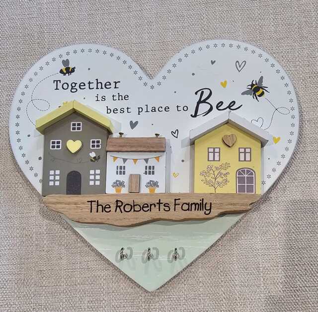Personalised Wooden Key Holder, Perfect Couples Present. Bee Lovers House Ring Storage. Home Decor. New Gift - image 1