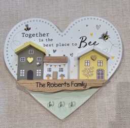 Personalised Wooden Key Holder, Perfect Couples Present. Bee Lovers House Ring Storage. Home Decor. New Gift - thumbnail 1