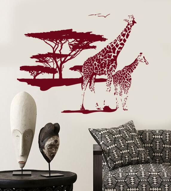 Wall Vinyl Decal Jungle African Safari Landscape Decor Giraffe Ethnic Modern Sketch Home Art - #1169Dz - image 1