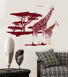 Wall Vinyl Decal Jungle African Safari Landscape Decor Giraffe Ethnic Modern Sketch Home Art - #1169Dz - thumbnail 1