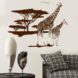 Wall Vinyl Decal Jungle African Safari Landscape Decor Giraffe Ethnic Modern Sketch Home Art - #1169Dz - thumbnail 2