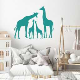 Giraffe Family Themed Vinyl Wall Decal, Kids Room Jungle Animals Decor Sticker, Bedroom Easy Removable Diy, Nursery Silhouette Design Art - thumbnail 3