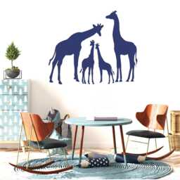 Giraffe Family Themed Vinyl Wall Decal, Kids Room Jungle Animals Decor Sticker, Bedroom Easy Removable Diy, Nursery Silhouette Design Art - thumbnail 2