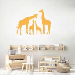 Giraffe Family Themed Vinyl Wall Decal, Kids Room Jungle Animals Decor Sticker, Bedroom Easy Removable Diy, Nursery Silhouette Design Art - thumbnail 1