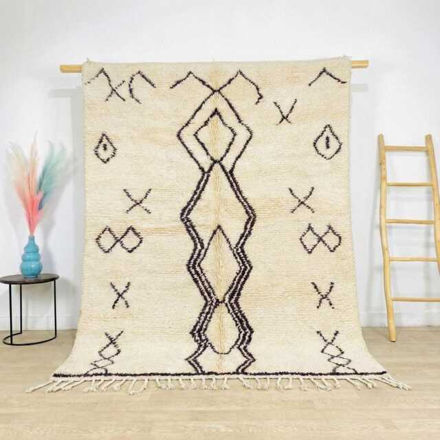 Ivory Berber Moroccan Rug, Handwoven Wool Shag Abstract Geometric Shapes, Authentic Beni Ourain Carpet, Large Area Rug - image 1