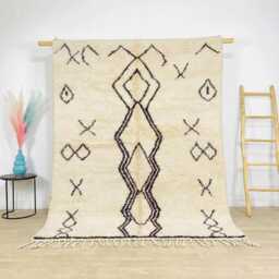 Ivory Berber Moroccan Rug, Handwoven Wool Shag Abstract Geometric Shapes, Authentic Beni Ourain Carpet, Large Area Rug - thumbnail 1