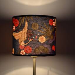 Round Japanese Fabric Lampshade in Blue & Gold With A Crane Bird Multicolored Flower, Table Lamp, Floor Pendant Light - thumbnail 4