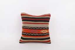 Handwoven Anatolian Kilim Pillow Striped Wool Cushion Cover - 16x16 - thumbnail 1