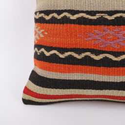 Handwoven Anatolian Kilim Pillow Striped Wool Cushion Cover - 16x16 - thumbnail 2