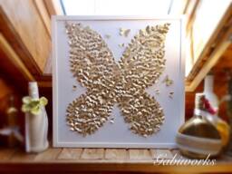 Glitter Gold Butterfly Wall Art, 3D Paper Wedding Decor - thumbnail 1