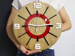 Large Wall Clock Red & Black With A Quiet Mechanism Alladynwood 33, 5cm/13, 19