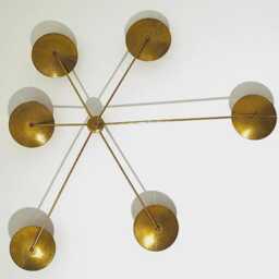 Mid Century Starburst Pendant Light 1950S 6-Armed Spider Dome Wall Chandelier Fixture Flush Mount Italian Brass Modern Kalmar - thumbnail 2