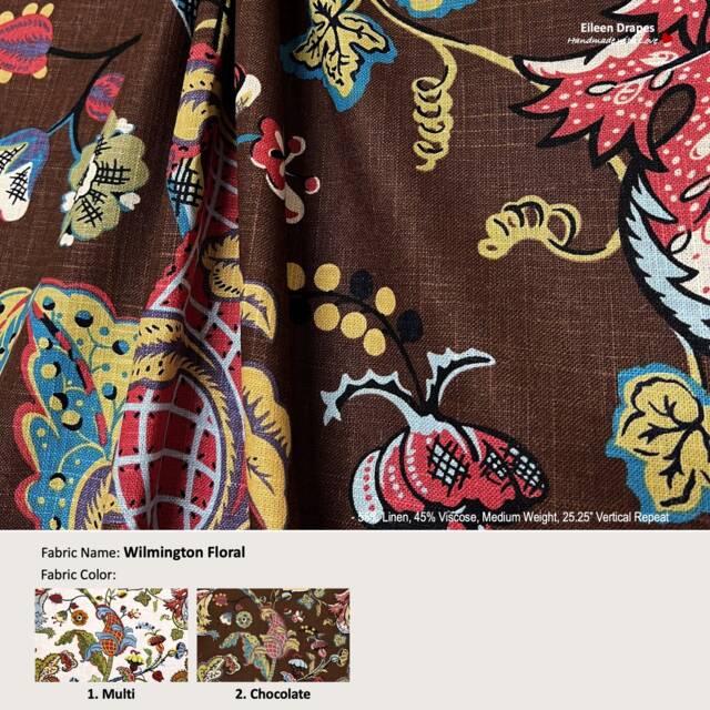 Wilmington Floral 2 Colors Jacobean Flower Linen Blend Curtain, Valance Extra Width, Pleated, Lined Drapery Panel Offered As Upgrades - image 1