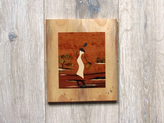 African Woman Wood Mosaic Picture Marquetry Wall Art - image 1
