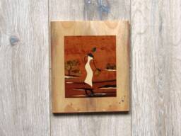 African Woman Wood Mosaic Picture Marquetry Wall Art - thumbnail 1